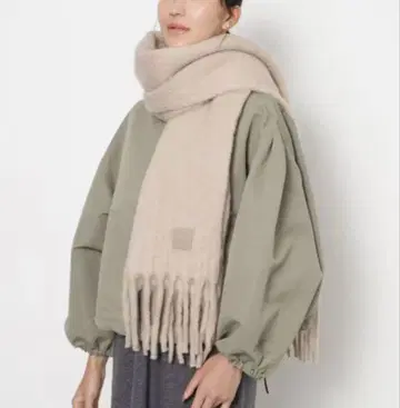 FURLA/울 혼방 샤기 무지 머플러/폭 40cm/베이지