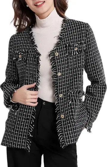 트위드 자켓 여성용 블랙 오피스 M 캐주얼