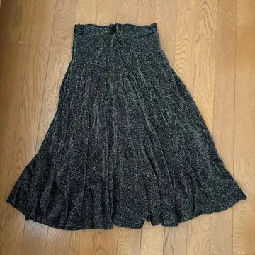 라메 믹스 블랙 롱 스커트