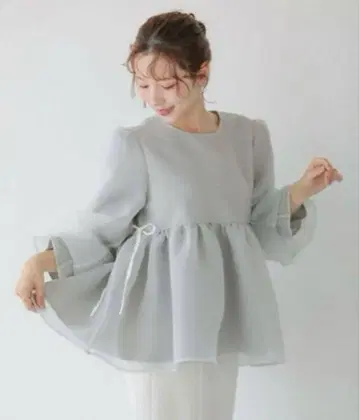 크링클 시어 오간자 볼륨 슬리브 상의 fitmore