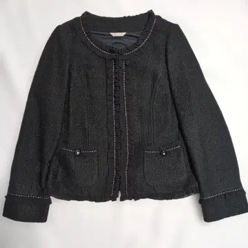 새상품급 로즈 티아라 빅 사이즈 노카라 트위드 자켓 블랙 46