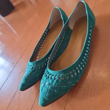 르탈론 그린 터콰이즈 뜨개질 스틸레토 플랫슈즈