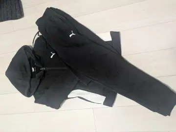 Puma 블랙 후드 부착 셋업 맨투맨