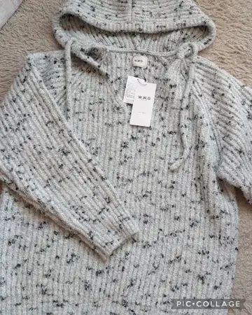 W.W.G 후드 부착 리브 니트 스웨터 그레이