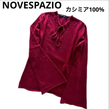 노베스파지오 캐시미어 상의 니트 스웨터 빨간색 V넥 스티치 플레어