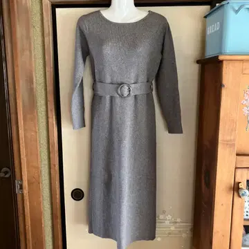 프로포션 바디 드레싱 그레이 니트 롱 원피스 벨트 포함