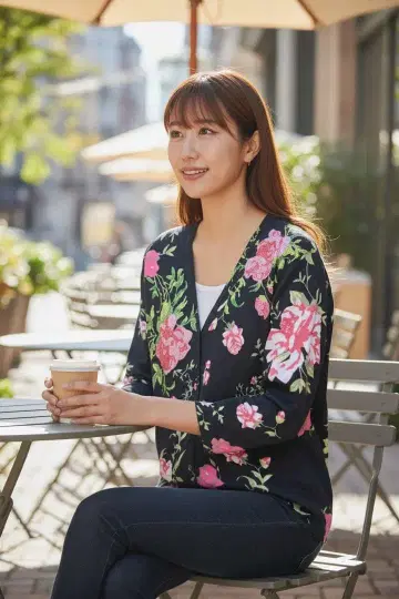 플라워 비즈 자수 블랙 꽃무늬 가디건