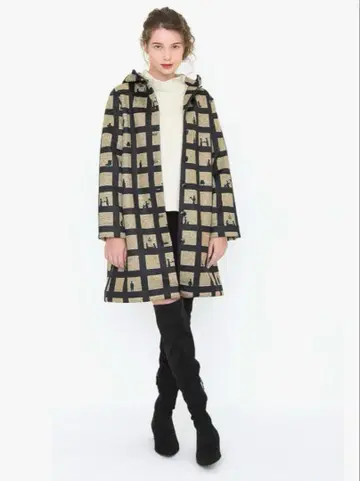 그라니프 니트 플리스 체크 후디드 코트