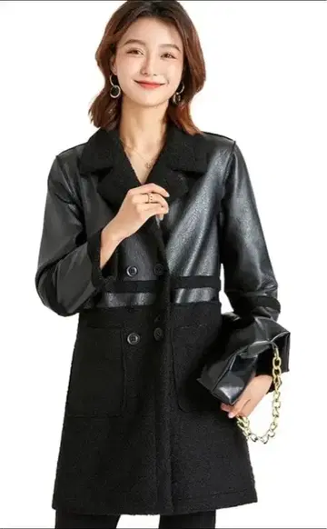 PU 가죽 보아 절개 자켓 긴팔 버튼 캐주얼 코트