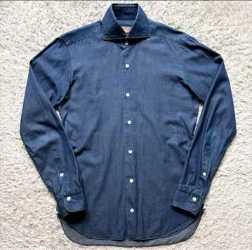 DANDY LIFE BARBA 긴팔 셔츠 와이드 칼라 데님 파랑