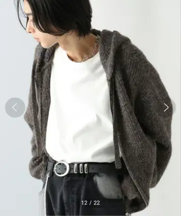 택 포함 HARE 하레 스티치 니트 ZIP 후드티 브라운 라메 워셔블