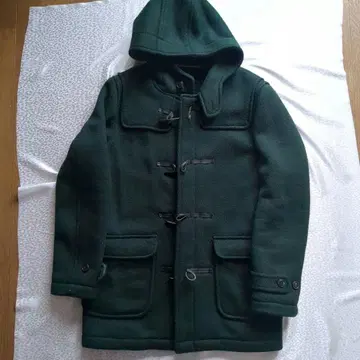 다크 그린 더플 코트 후드 부착