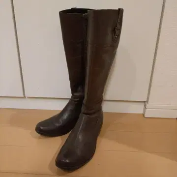롱 부츠 다크 브라운 지퍼 달린 천연 가죽