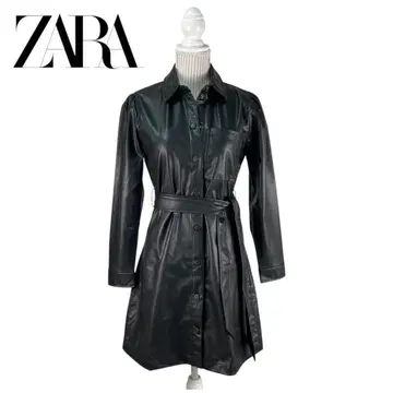 02T498 ZARA 블랙 인조 가죽 트렌치코트 아우터 봄/가을 S