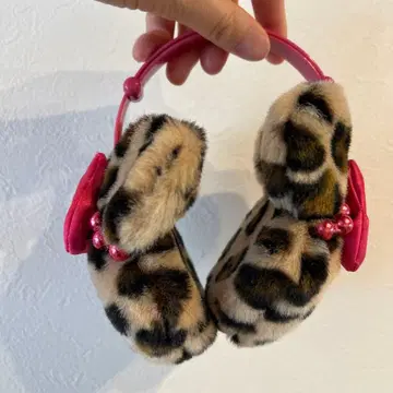 디즈니 레오파드 무늬 귀도리 표범 무늬 핑크 리본 귀마개 Disney