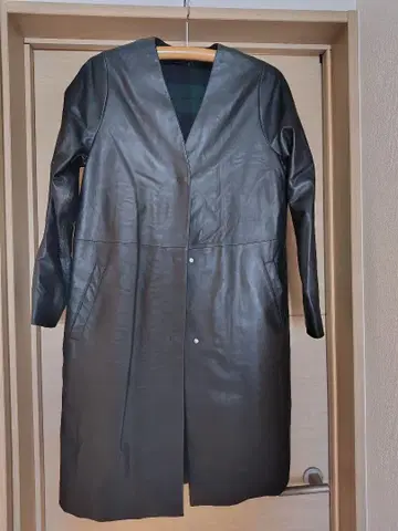 리비 루카 블랙 가죽 롱 코트 메리노 램스울 안감