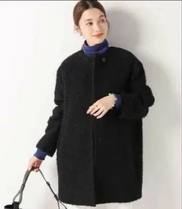 IENA 루프 트위드 칼라리스 코트 블랙