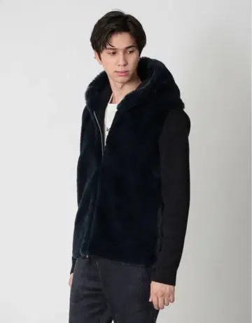 LOVELESS 후디드 인조 모피 니트