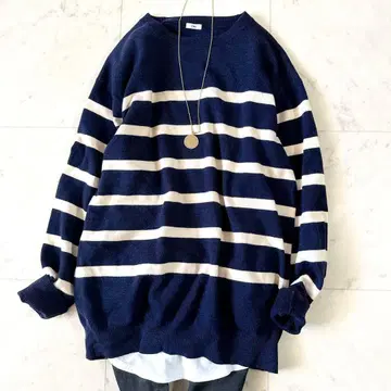 새상품급*이에나 AMBER 총알 보더 롱 풀오버 크루넥 니트