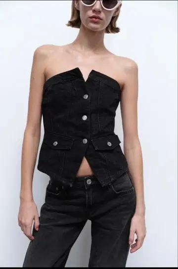 ZARA 새상품 완판 TRF 스트랩리스 데님 상의 XS 택 포함