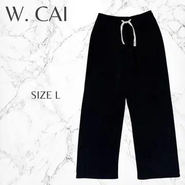 우카이 팬츠 L 허리밴딩 와이드 블랙 니트 이지 끈 무지