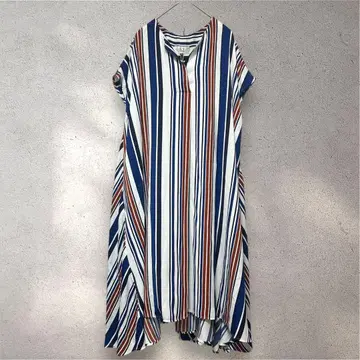 새상품 아츠로우 타야마 F 스트라이프 반팔 셔츠 원피스 롱 파랑 화이트