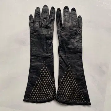 새상품급 여성용 가죽 롱 그로브 블랙 블랙 가죽 장갑 안감 없음 빈티지