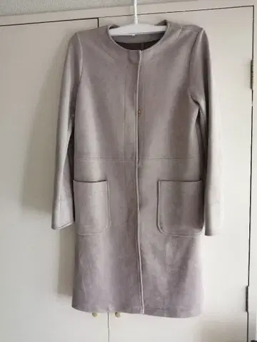 라이트 그레이 노카라 코트 스웨이드풍 고급 미들 기장 코트 자켓