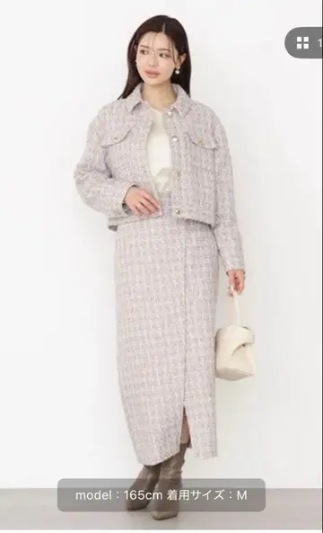 [ 미사용 택 포함 ] 라메 트위드 내로우 스커트 셋업