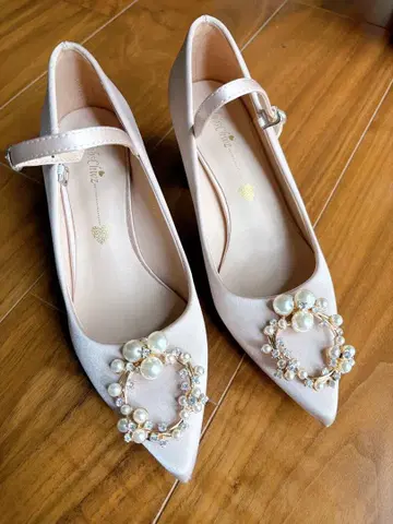 펄 장식 핑크 스틸레토 펌프스 7cm