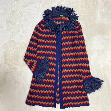 빈티지 베네통 멀티 컬러 프린지 가디건