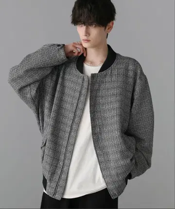 올 패턴 트위드 릴랙싱 MA-1 ETELIO M 블랙