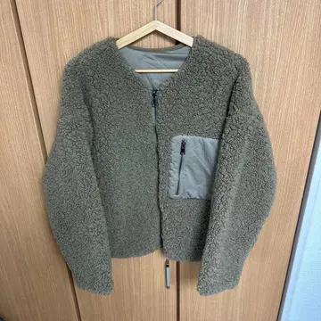 올리브 플리스 자켓 더블 지퍼 리버서블