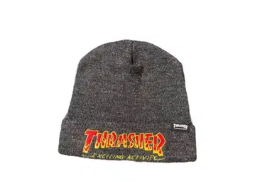 THRASHER 니트 모자 그레이 자수