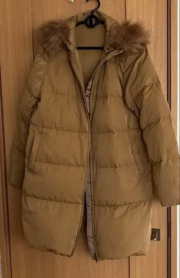 카멜 후드 부착 다운 자켓 M