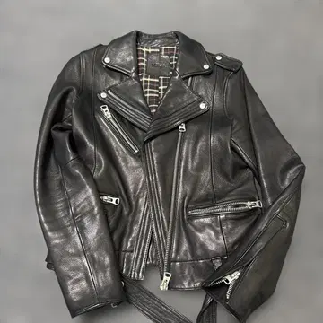 DRWCYS 블랙 가죽 더블 라이더 자켓