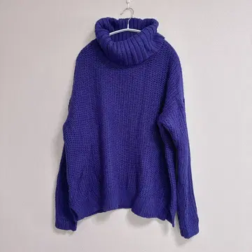 가격 인하 대환영 보라색 라메 터틀넥 리브 편직 스웨터 [ XL ]