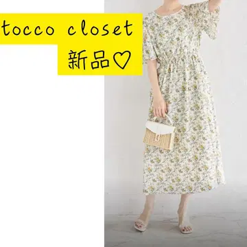 새상품 [ ZOZO 한정판 ] 허리 셔링 플로럴 플라워 원피스