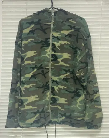 빈티지 90s 카모 무늬 플리스 지퍼 후드티