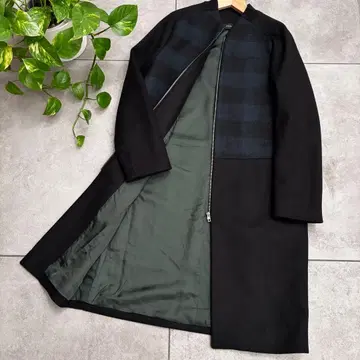 컨디션 최상 JOSEPH 블랙워치 패턴 롱 코트 정가 16만 앞 지퍼