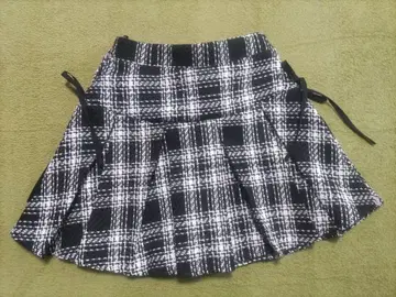 올리브 데 올리브 플리츠 스커트 블랙 앤 화이트 체크 무늬