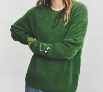 유니클로 아냐 프리미엄 라무 크루넥 스웨터 그린 L