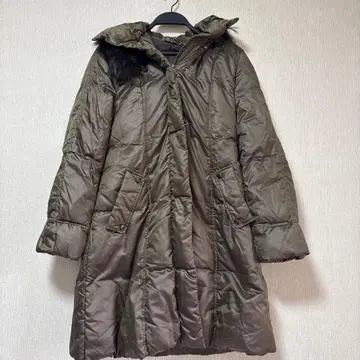 comme 올리브 그린 후드 부착 롱 다운 자켓