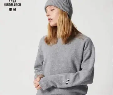 유니클로 아냐 프리미엄 라무 크루넥 스웨터 라이트 그레이 XL