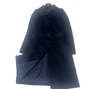 새상품급 23구 캐시미어 혼방 벨티드 롱 코트 히요쿠 버튼 블랙