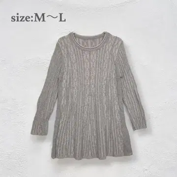 플레어 튜닉 니트 스웨터 케이블 짜임 울 혼방 긴팔 가을/겨울 일본제
