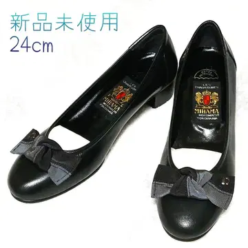 MIHAMA 24cm 미사용 새상품 바이컬러 리본 블랙 펌프스