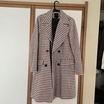 핑크 체크 더블 브레스트 코트 L 사이즈