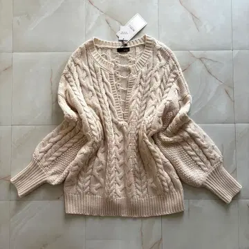 택 포함 케이블 짜임 니트 가디건 아이보리 내추럴