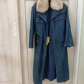 OZOC 데님 퍼 부착 롱 코트